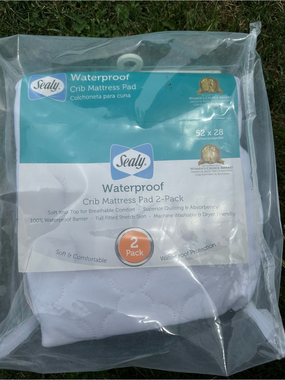 Sealy Waterproof Crib Mattress Pad - White/Teal Packaging